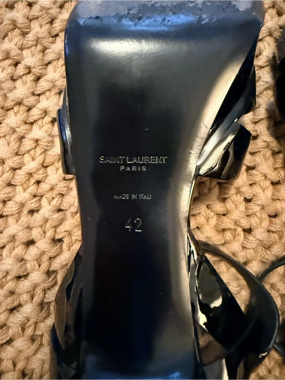 Saint Laurent Tribute 100 Black Patent Platform Sandals - Picture 8 of 9